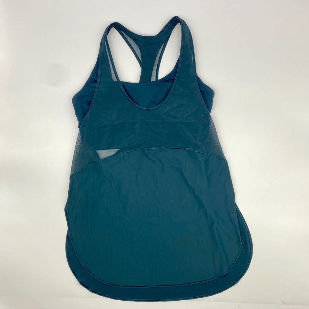 LULULEMON MESH DARK GREEN BUILT IN BRA TANK TOP RACER BACK YOGA SHIRT LADIES 8